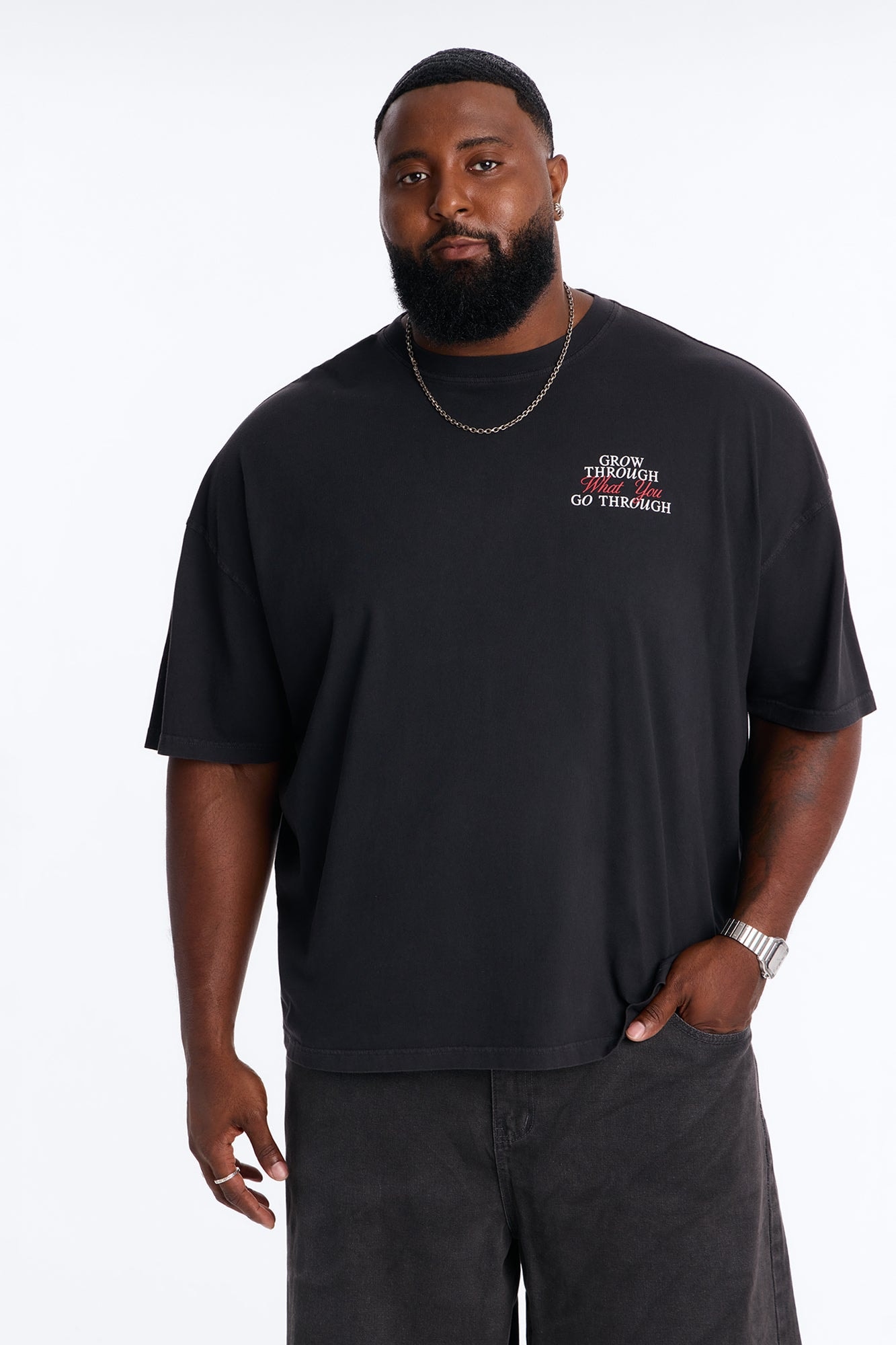 Grow Through What You Go Through Oversized Short Sleeve Tee - Black image 1