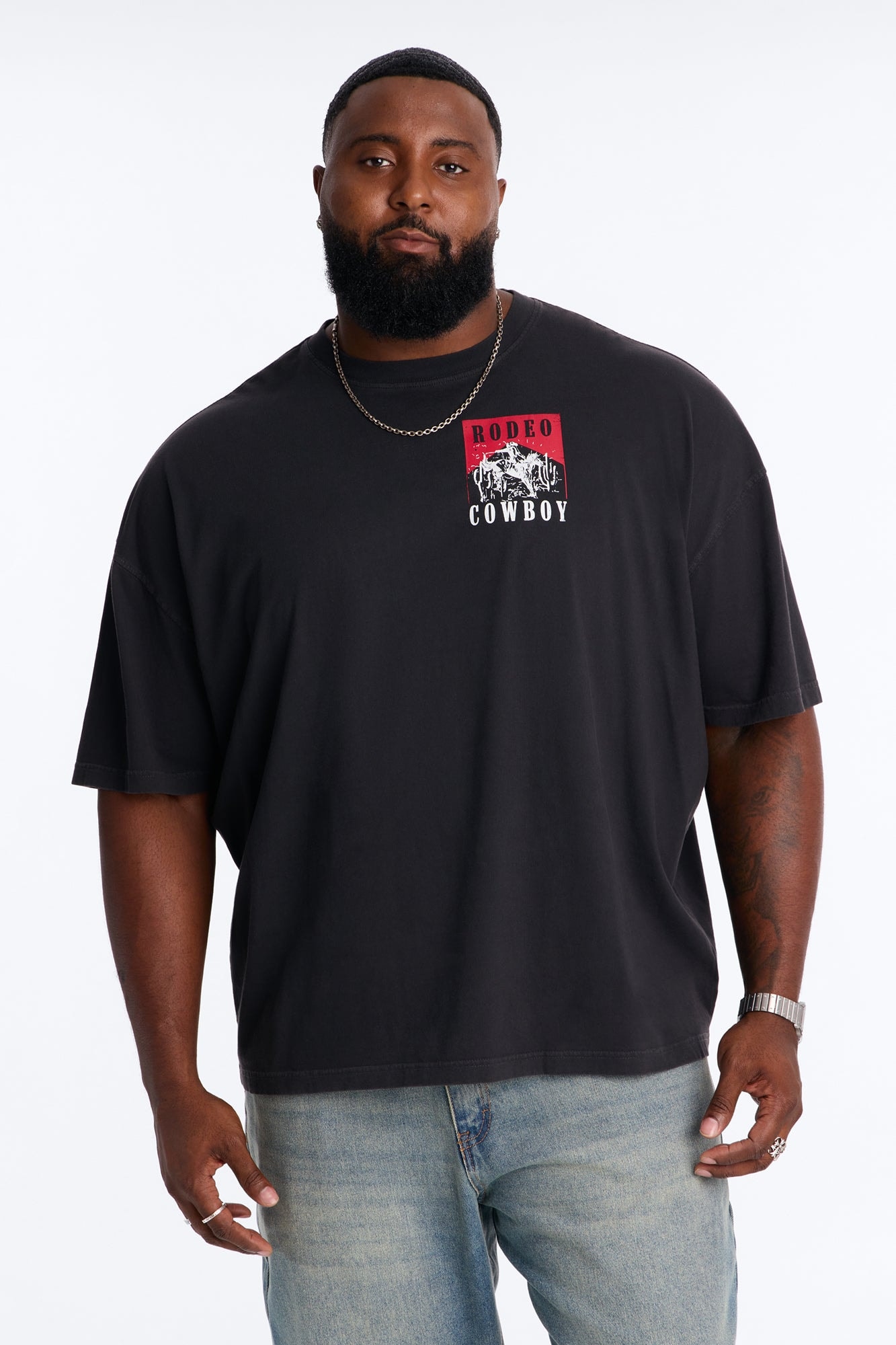 Rodeo Cowboy Oversized Short Sleeve Tee - Black image 1