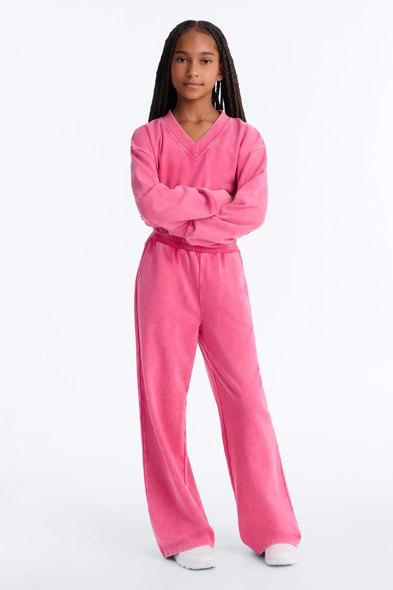 Mini Angelica Washed French Terry Pant Set - Raspberry image 1