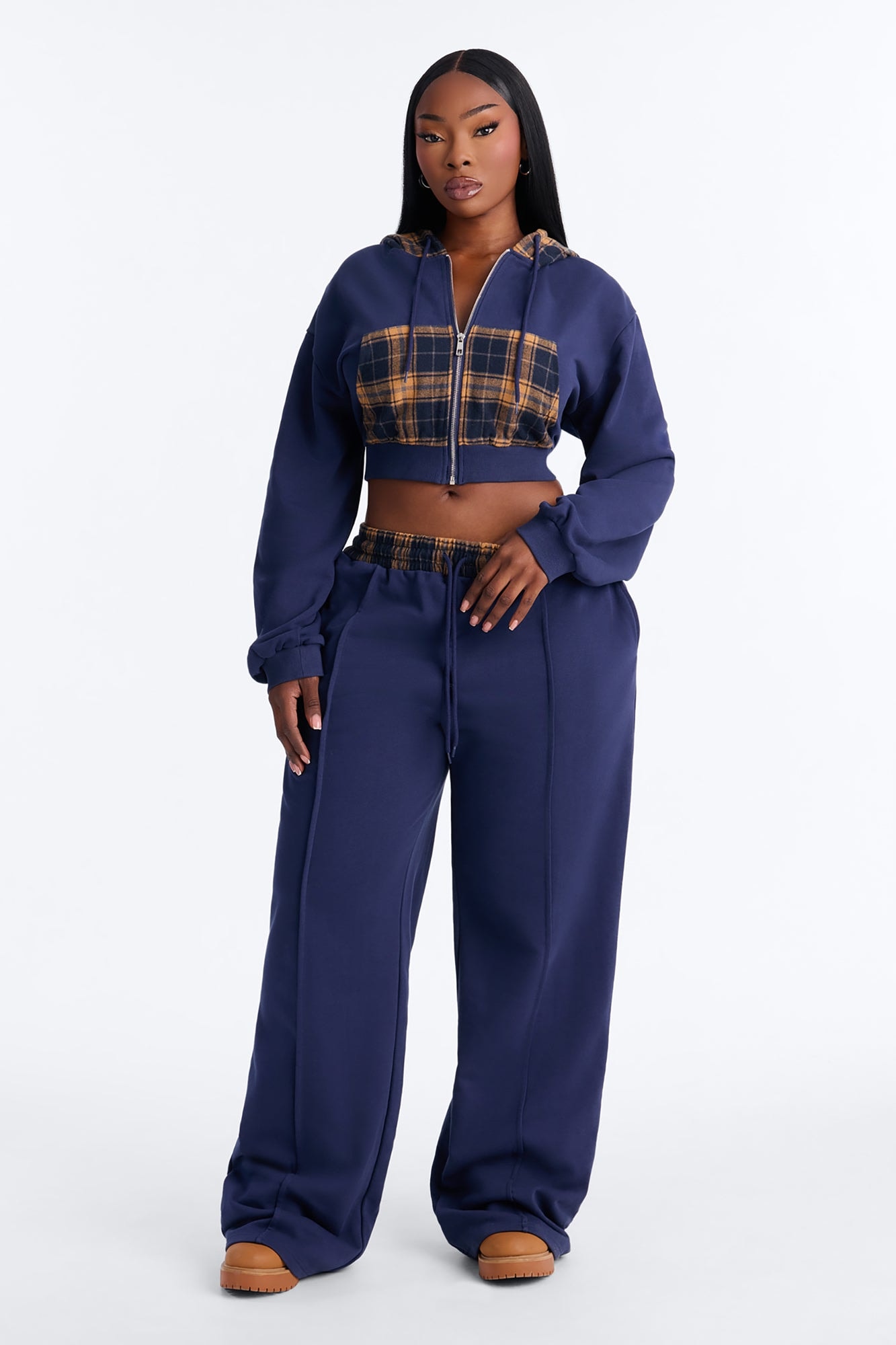 Plaid About It Pant Set - Navy image 1