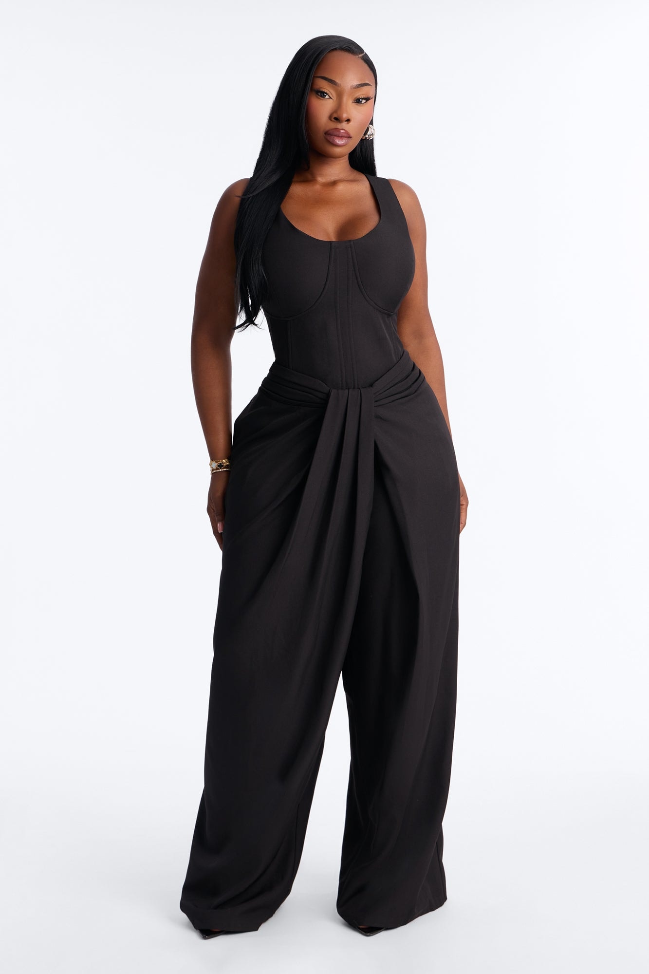 Jessa Twist Front Wide Leg Jumpsuit - Black image 1