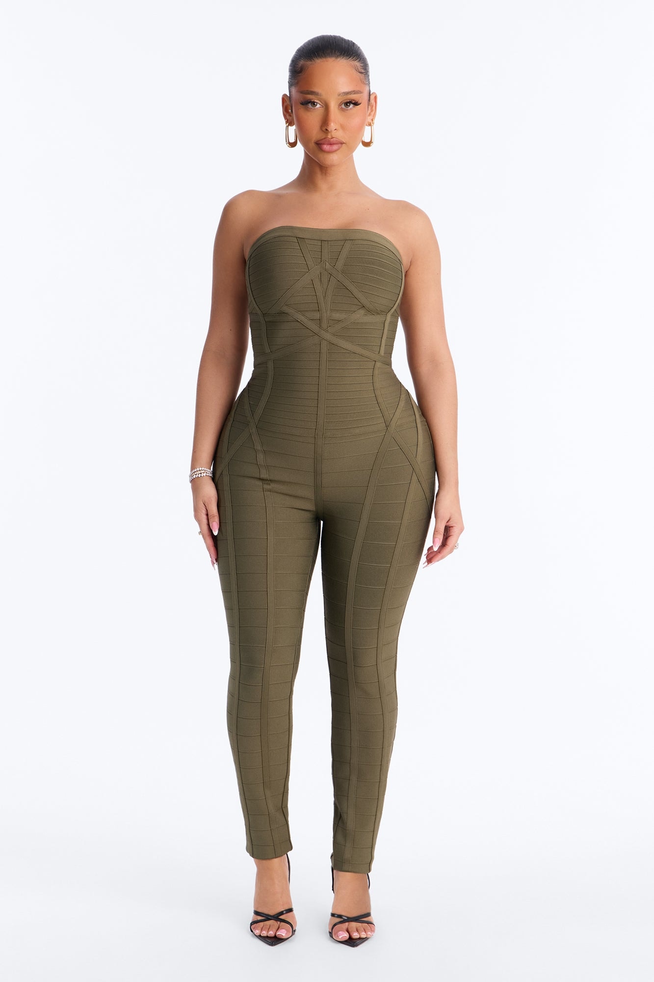 Amaya Bandage Skinny Leg Jumpsuit - Olive image 1