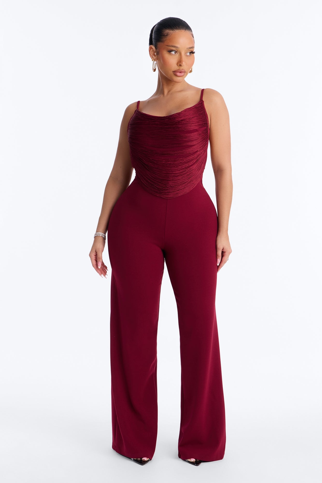 Simone Fringed Wide Leg Jumpsuit - Burgundy image 1