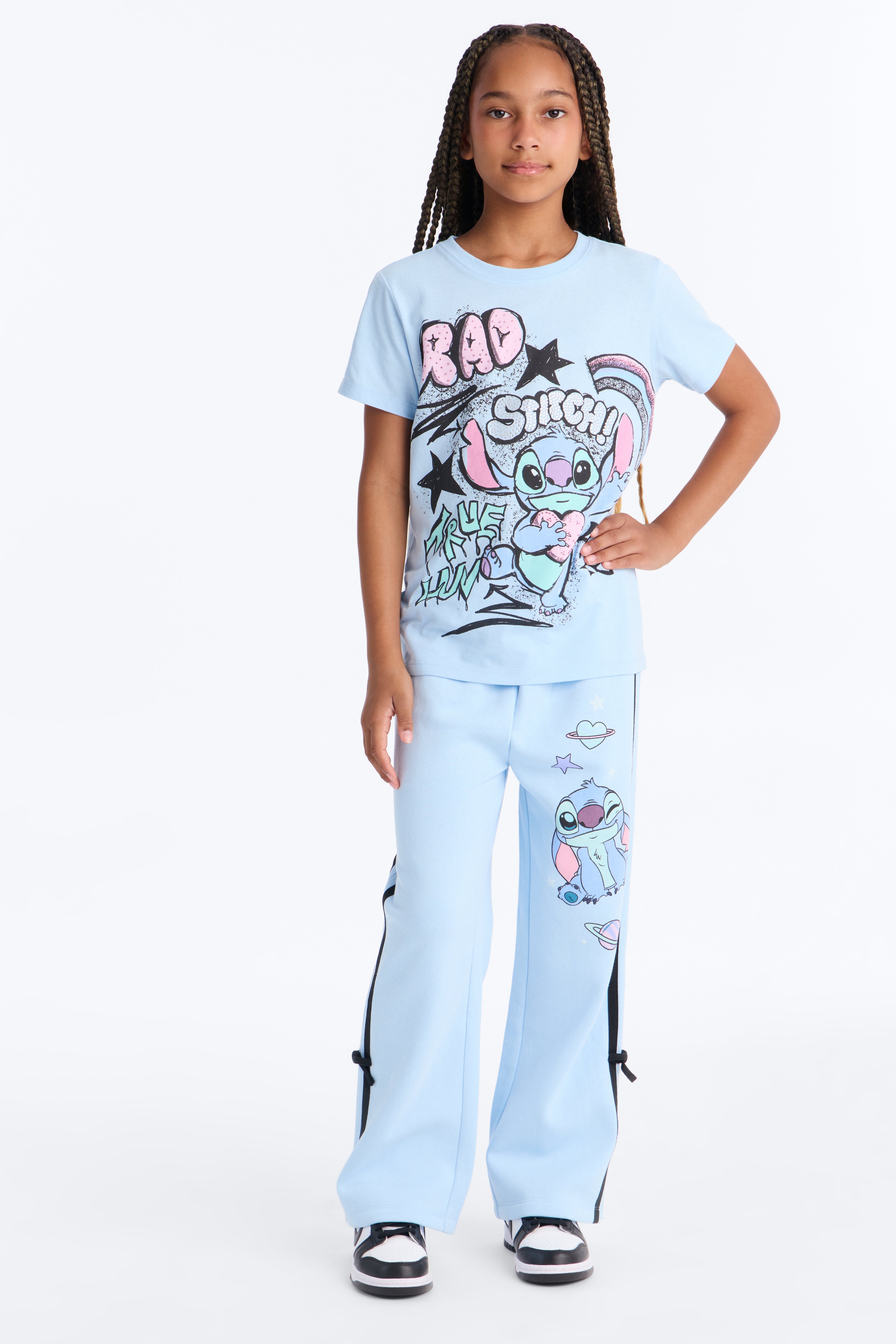 Mini Stitch Graffiti Wide Leg Pant Set - Light Blue image 1