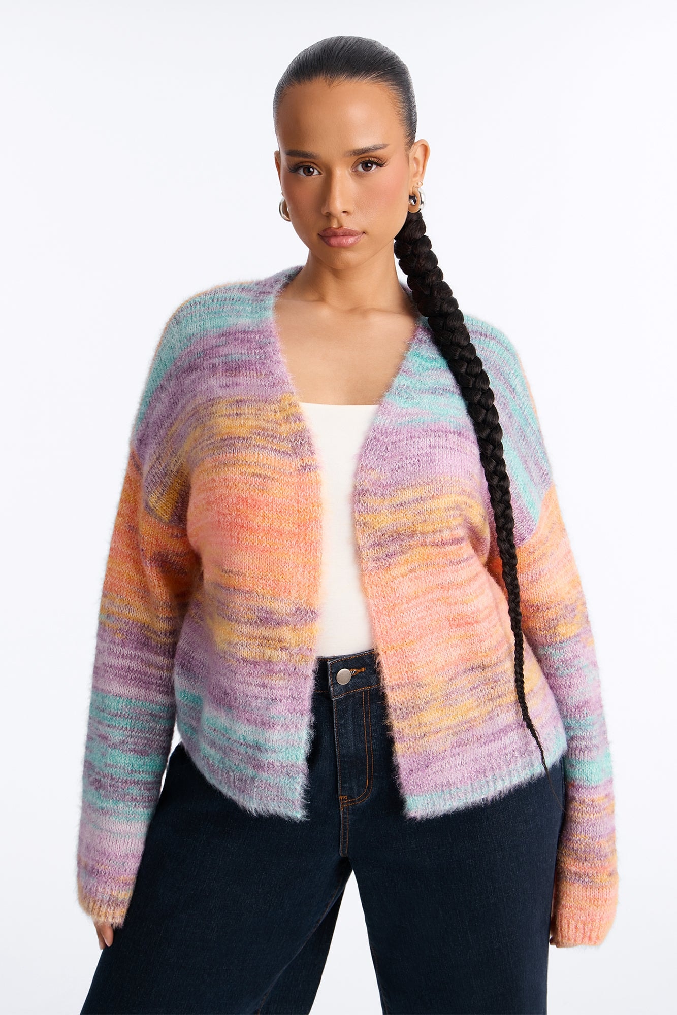 Sabriya Spacedye Cropped Cardigan - Orange/combo image 1