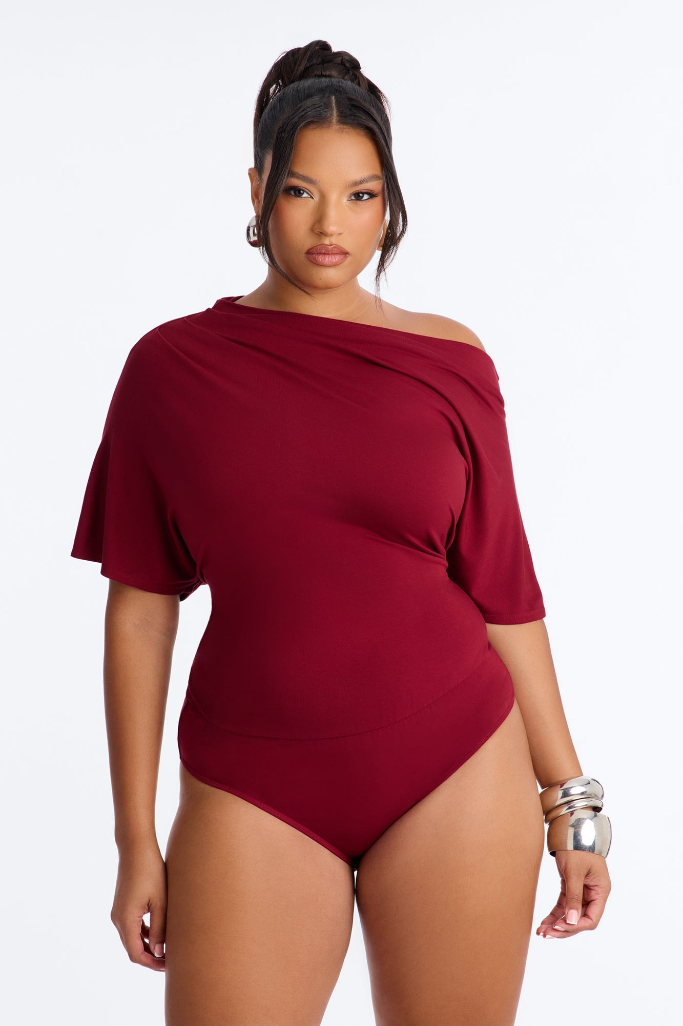 Flatter Me Off Shoulder Bodysuit - Wine image 1