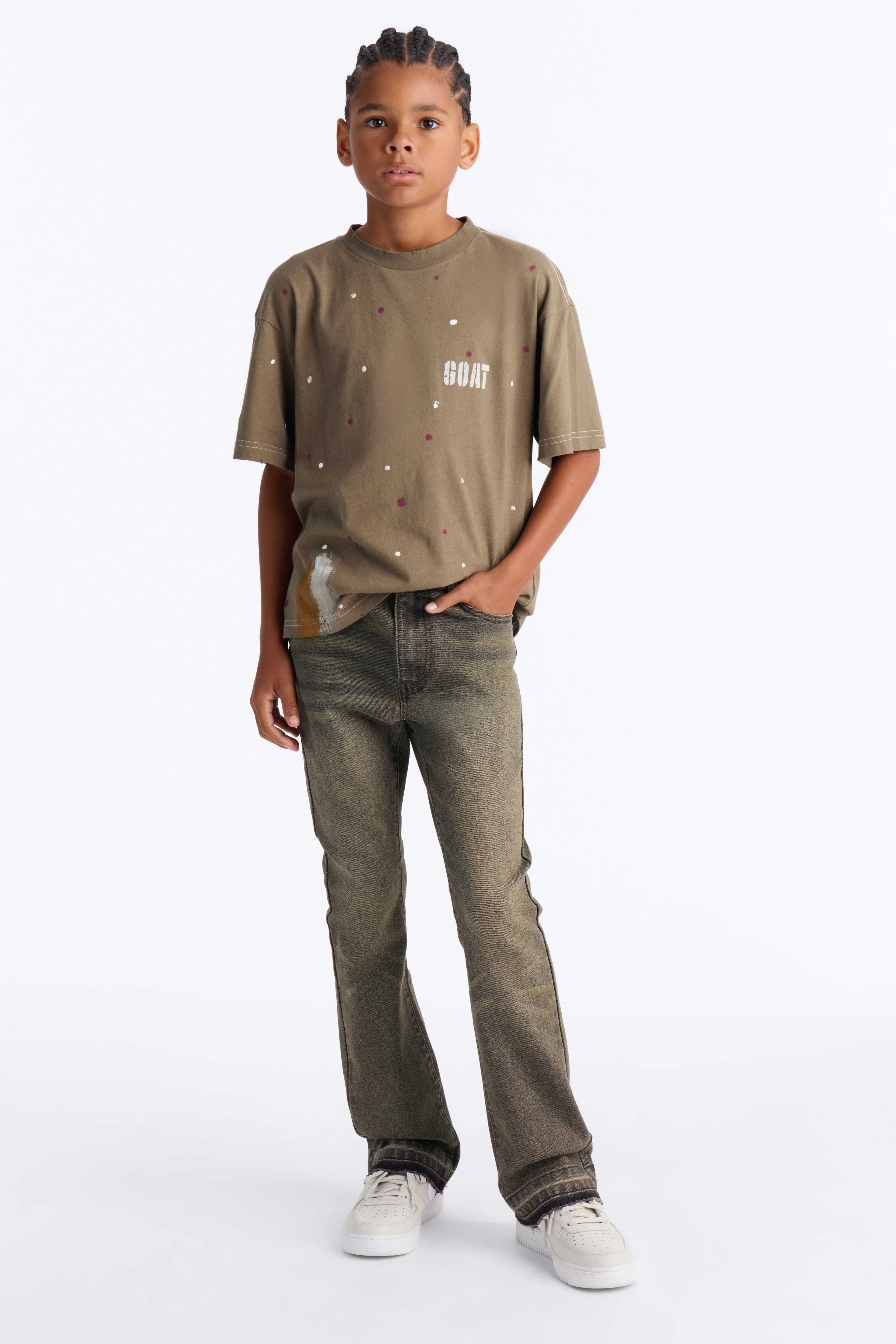 Mini Cornell Stacked Skinny Flare Jeans - Green image 1