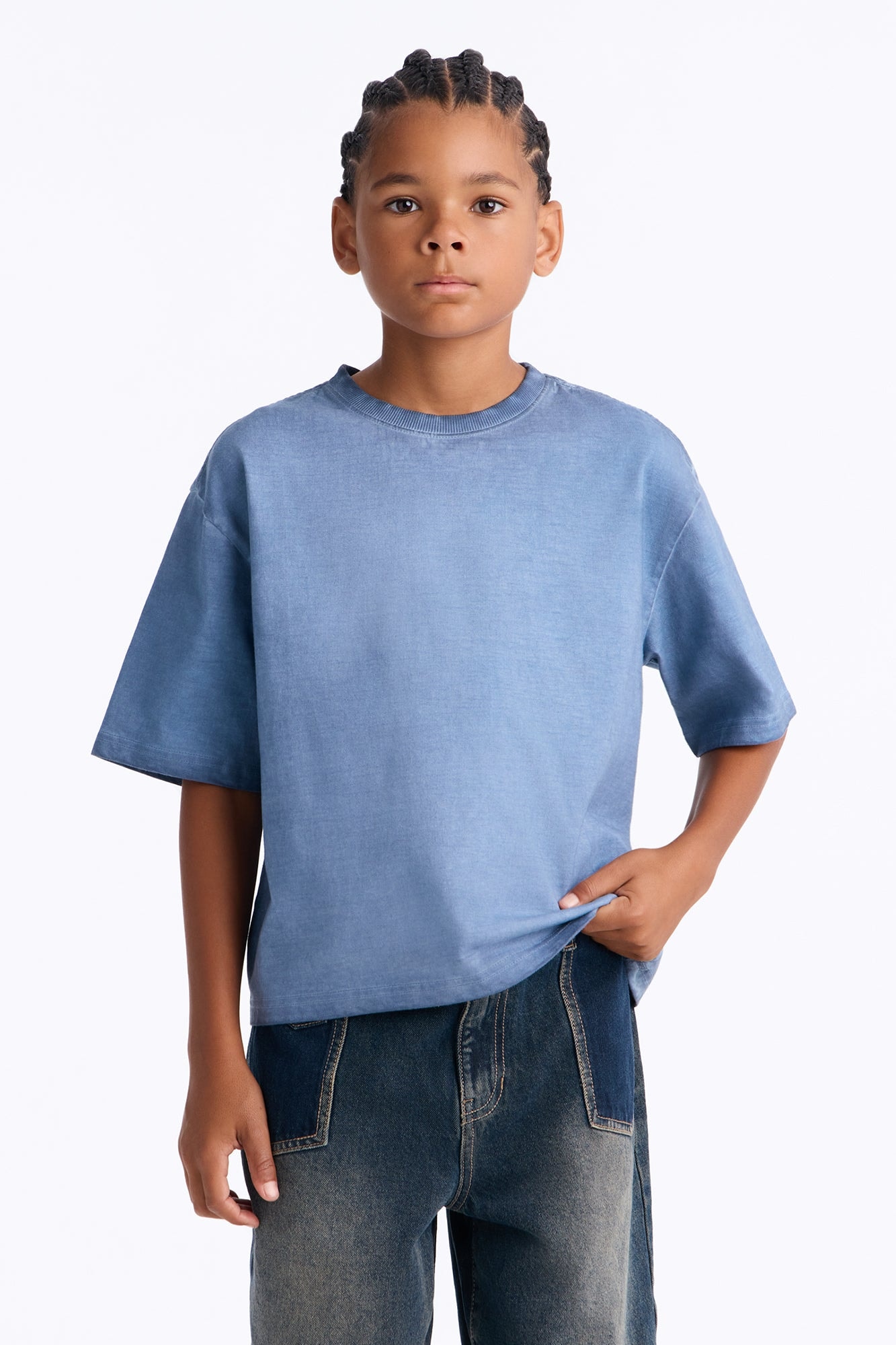 Mini Tinted Wash Boxy Cropped Heavyweight Short Sleeve Tee - Blue image 1