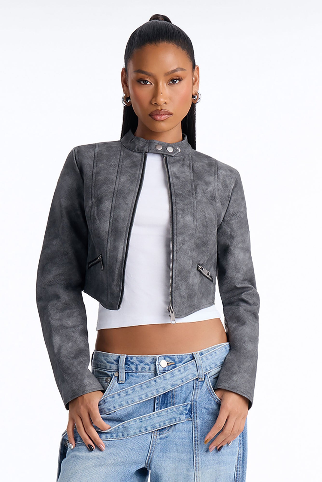 A Desert Babe Washed Faux Leather Moto - Black Wash image 1