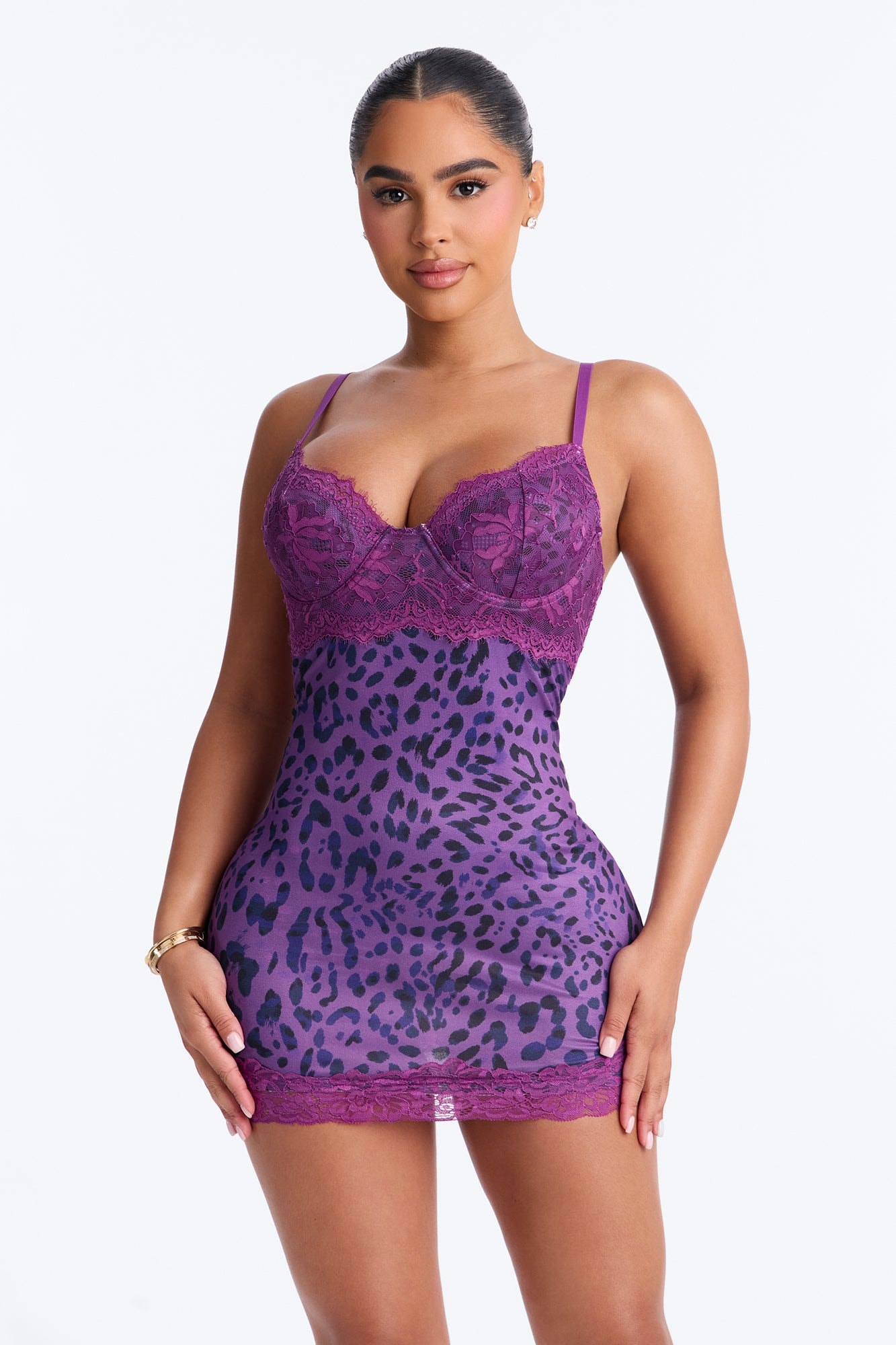 Sydney Leopard Lace Chemise - Purple image 1