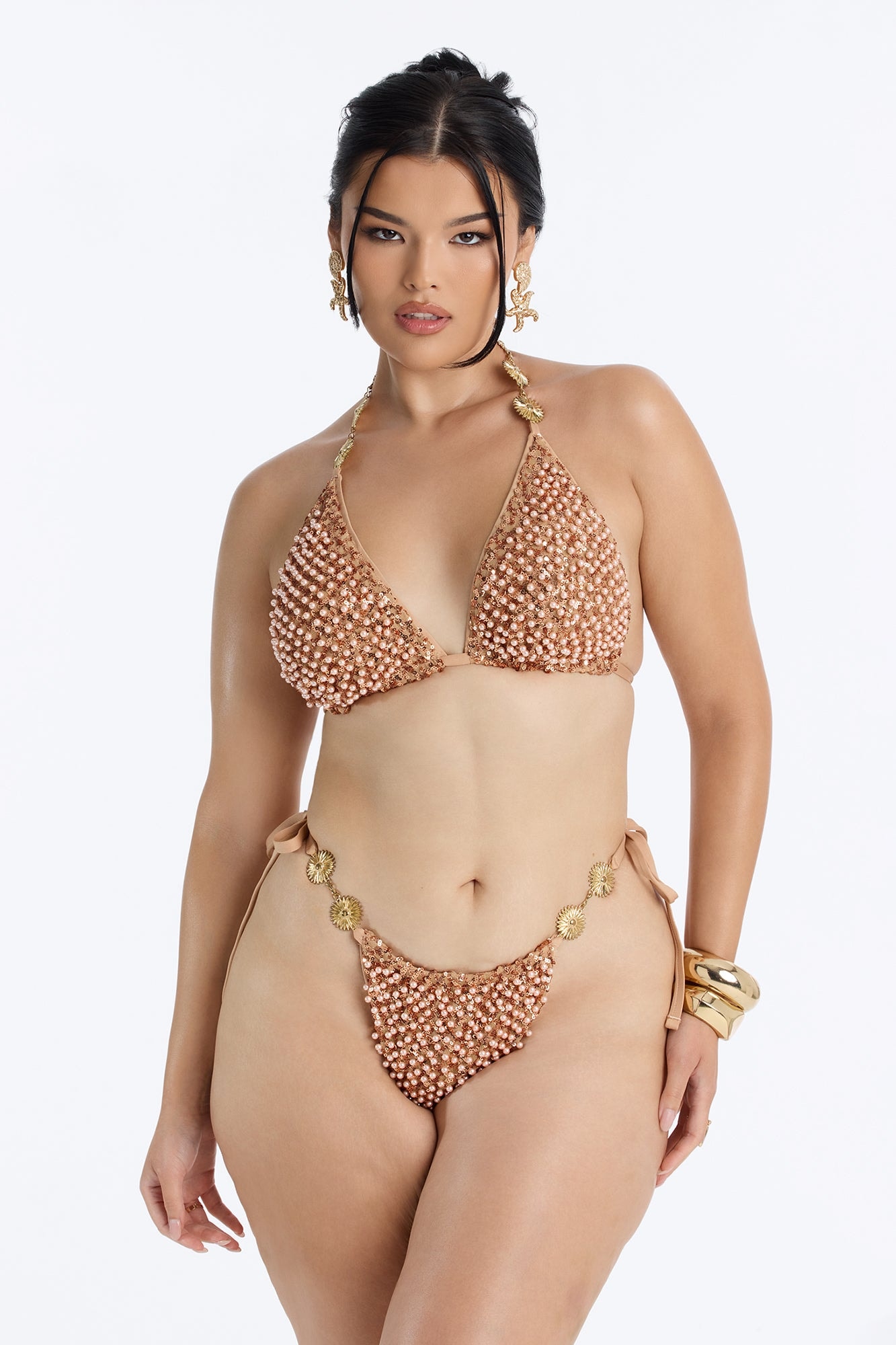 Peak The Tan Lines Embellished Hardware Cheeky 2 Piece Bikini - Brown image 1