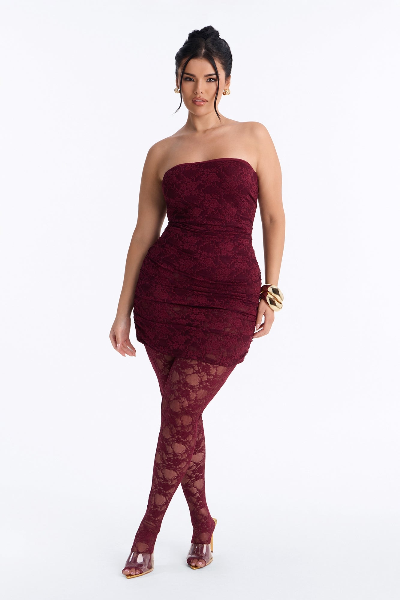 In your Feels Ruched Lace Jumpsuit - Wine image 1